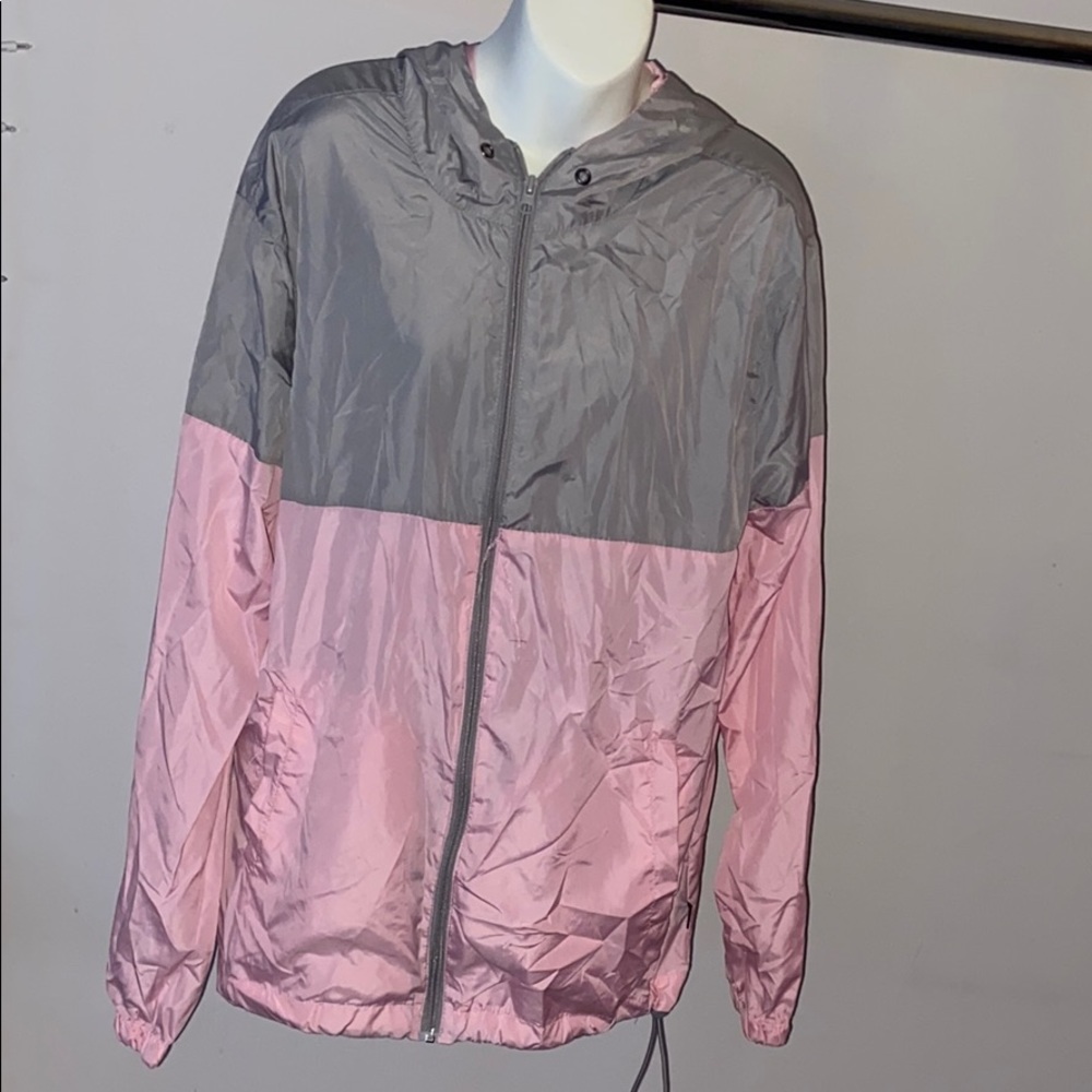 Grey and baby pink windbreaker